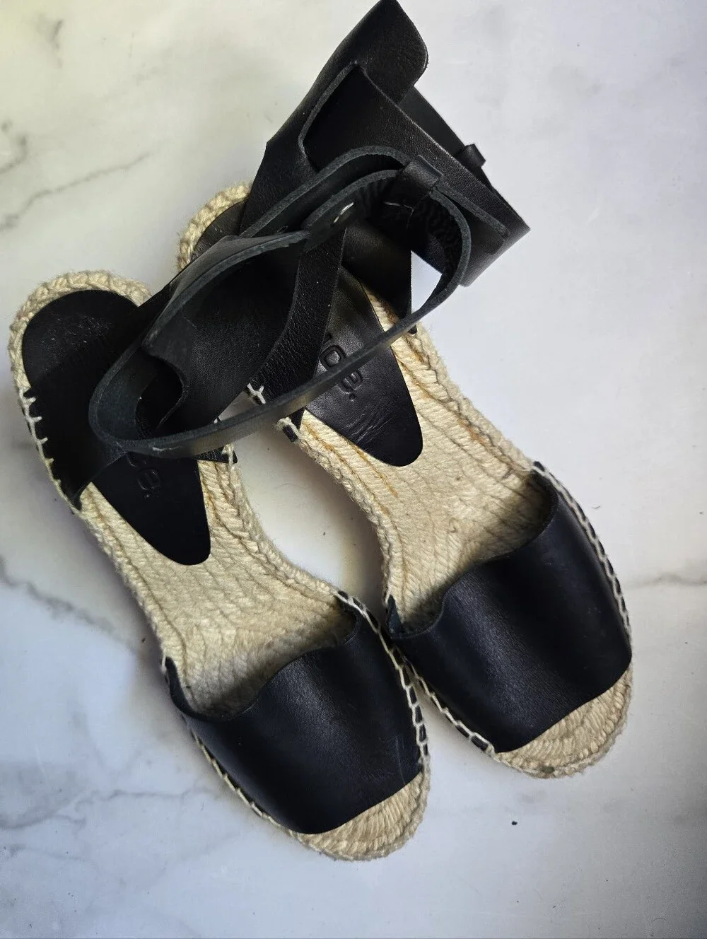 Vince Sophie Black Leather Wedge Espadrilles Simona Sandal Size 37